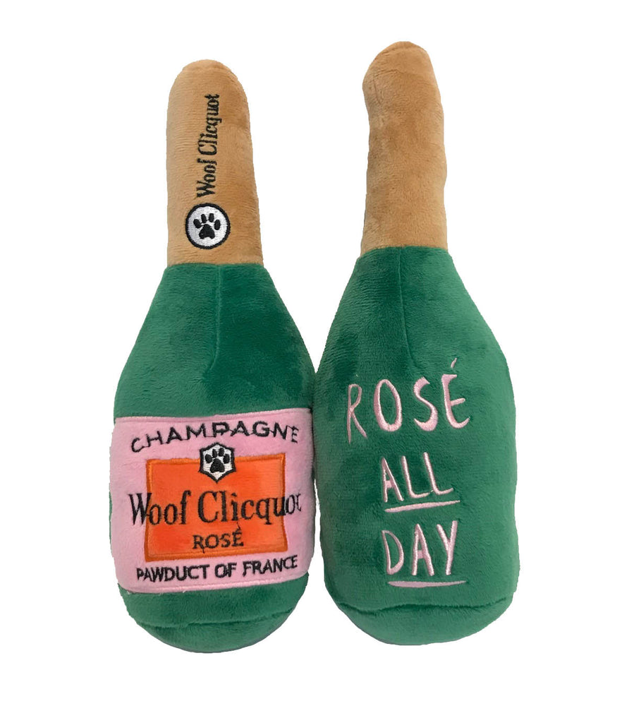 XL-Woof Clicquot Rose' Champagne Bottle Plush Toy- Tough Chewers
